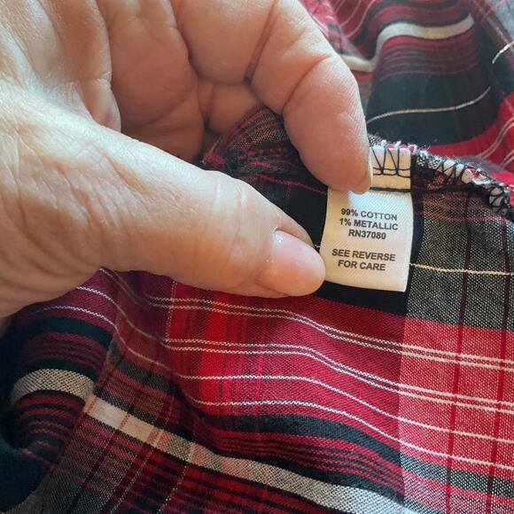 Cato Red Black Plaid W/Silver Thread Long Sleeve Fitted Pockets Western Shirt M - Picture 5 of 7